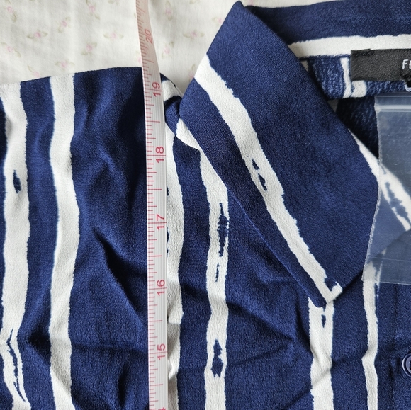 4/$20 Navy Blue Striped Button Down Cropped Shirt - Picture 5 of 6